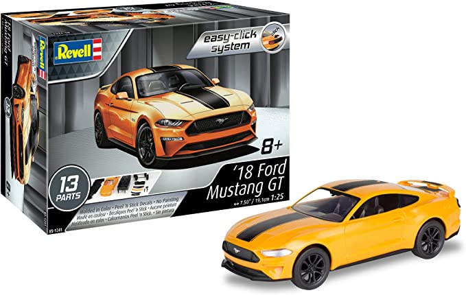 Revell 85 1241 2018 Ford Mustang GT Model Car Kit 1 25 Scale 13 Piece Skill Level 2 Plastic Easy Click Model Building Kit Orange