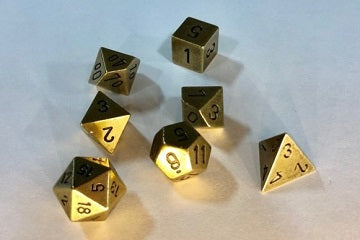 Chessex (27023): Polyhedral 7-Die Set: Metal: Old Brass - Dice - The Hooded Goblin