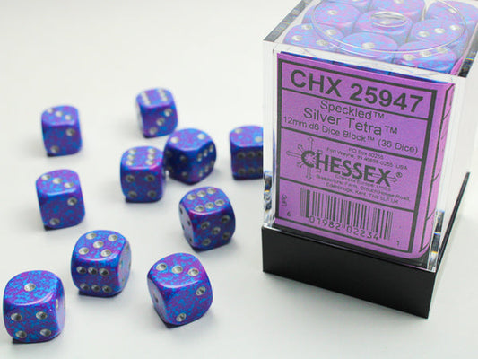 Chessex Speckled Dice 12mm D6 Silver Tetra Dice Block 36 Dice