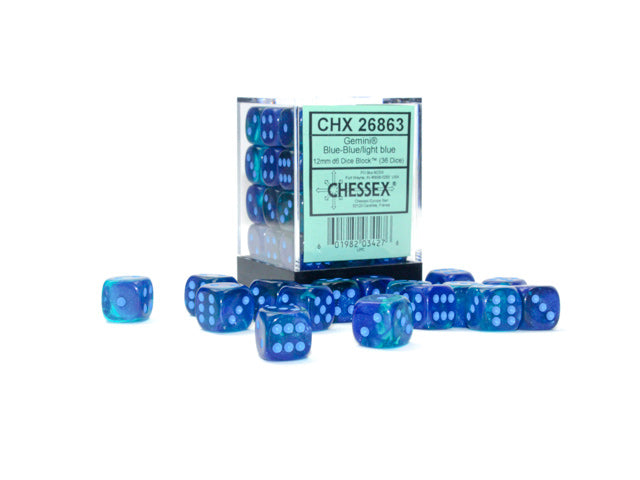 Chessex 12mm Dice Gemini Translucent: Blue-Blue/Light Blue