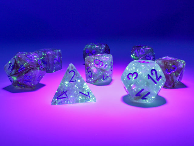 Chessex Lab Dice Set - Rose Gold/ Light Blue Luminary