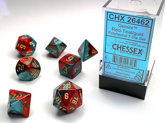 Chessex Dice Gemini 7-Die Red-Teal/Gold
