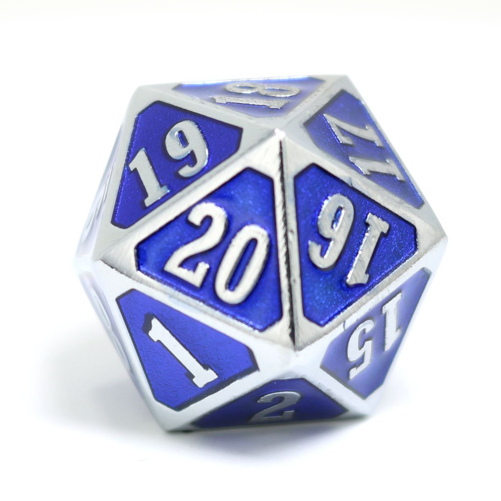 Metal MTG Roll Down Counter Shiny Silver Sapphire - Dice - The Hooded Goblin
