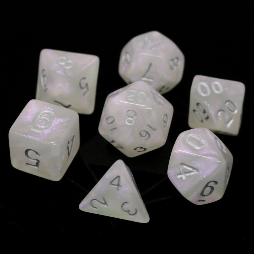 Poly Rpg Set - Moonstone W/ Silver Die Hard Dice - Dice - The Hooded Goblin