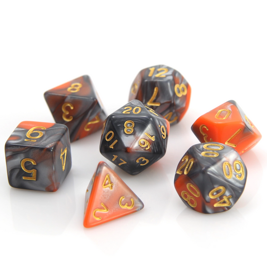 Poly Rpg Set - Orange/Silver Alloy - Dice - The Hooded Goblin