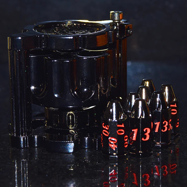 Metal Bullet Revolver Dice Set - Black