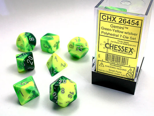 Chessex Gemini 7-Die Set: Green-Yellow/Silver