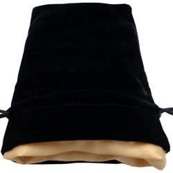 Velvet Dice Bag (4" x 6"): Black with Gold Satin