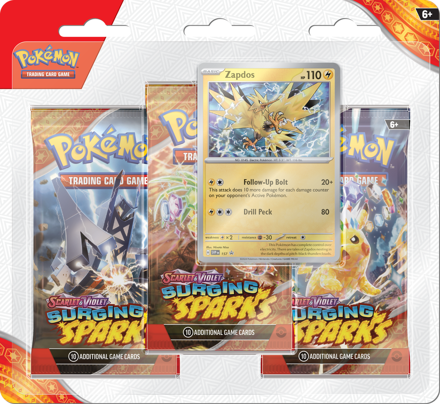 ***Pre-Order*** Pokémon TCG: Scarlet & Violet - Surging Sparks - Blister Pack - Three Boosters - Zapdos Promo Card