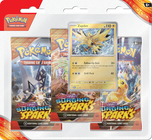 ***Pre-Order*** Pokémon TCG: Scarlet & Violet - Surging Sparks - Blister Pack - Three Boosters - Zapdos Promo Card