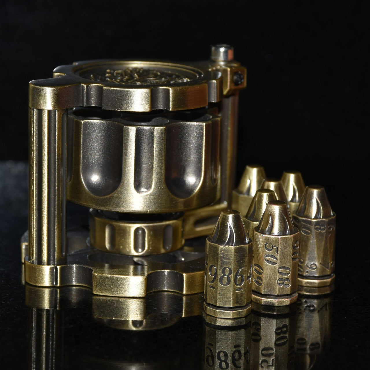 Metal Bullet Revolver Dice Set - Bronze