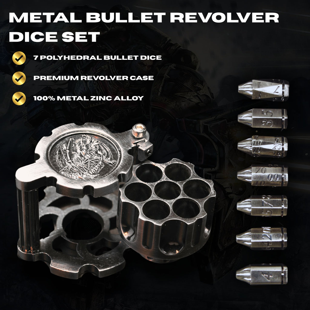 Metal Bullet Revolver Dice Set - Black