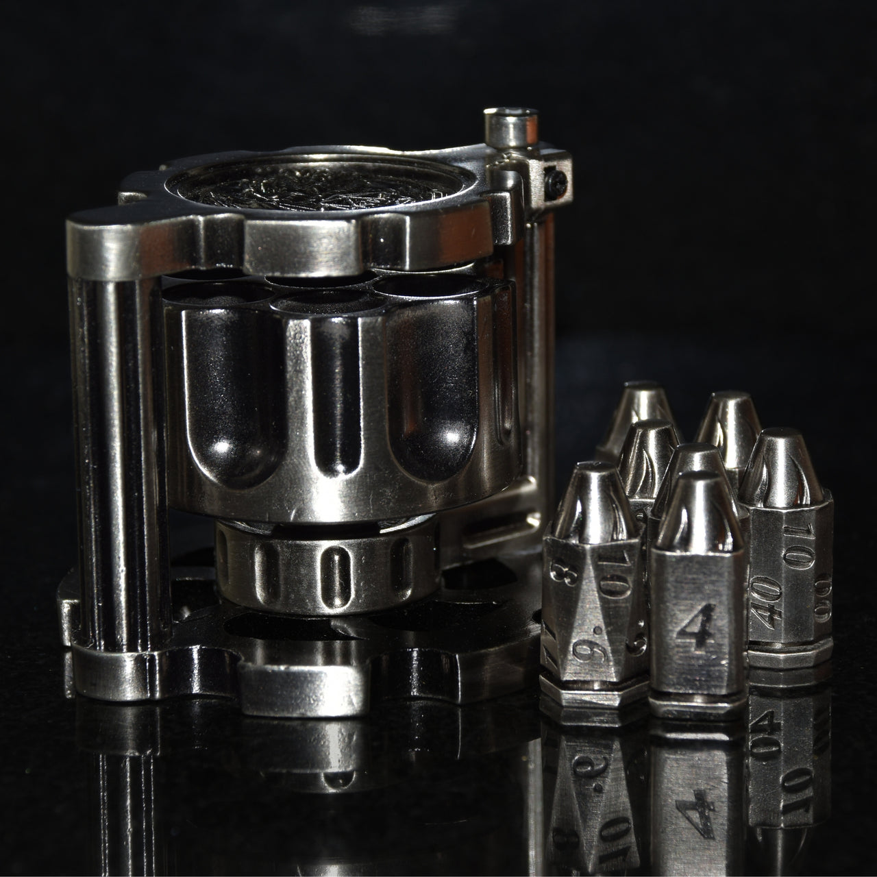 Metal Bullet Revolver Dice Set - Silver
