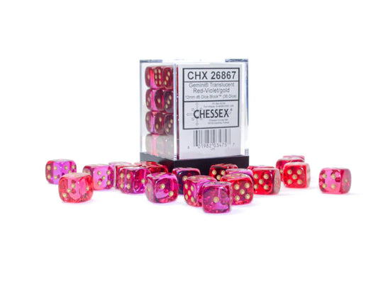 Chessex 12mm Dice Gemini Translucent: Red-Violet/Gold