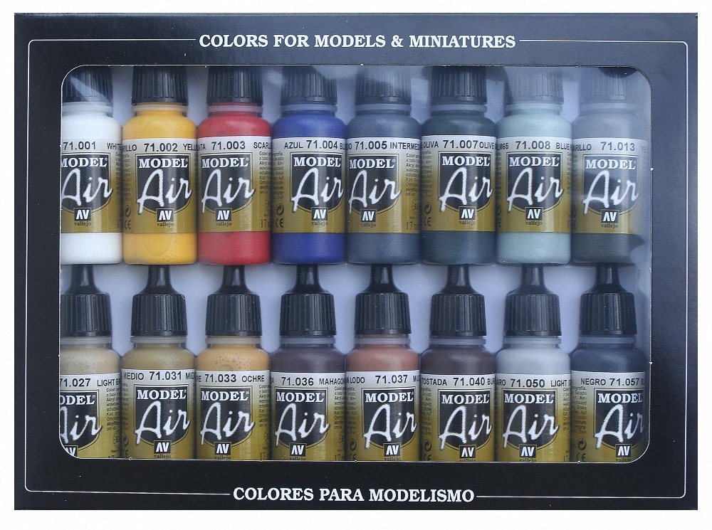 Vallejo Model Air Paint Set, 17Ml (Pack Of 16) - Painting Supplies - The Hooded Goblin