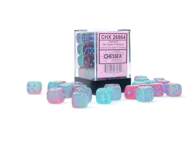 Chessex 12mm Dice Gemini Translucent: Gel Green-Pink/Blue