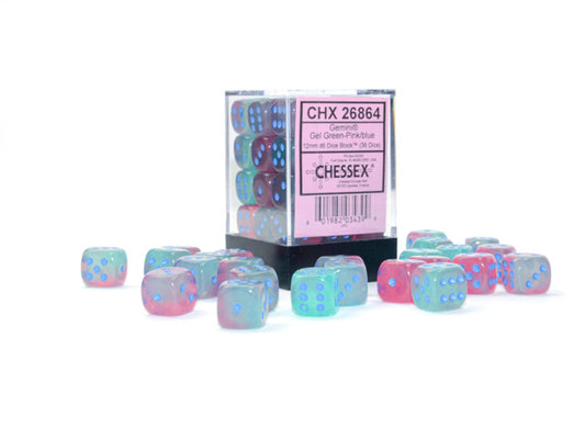 Chessex 12mm Dice Gemini Translucent: Gel Green-Pink/Blue