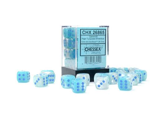 Chessex 12mm Dice Gemini Translucent: Pearl Turquoise-White/Blue