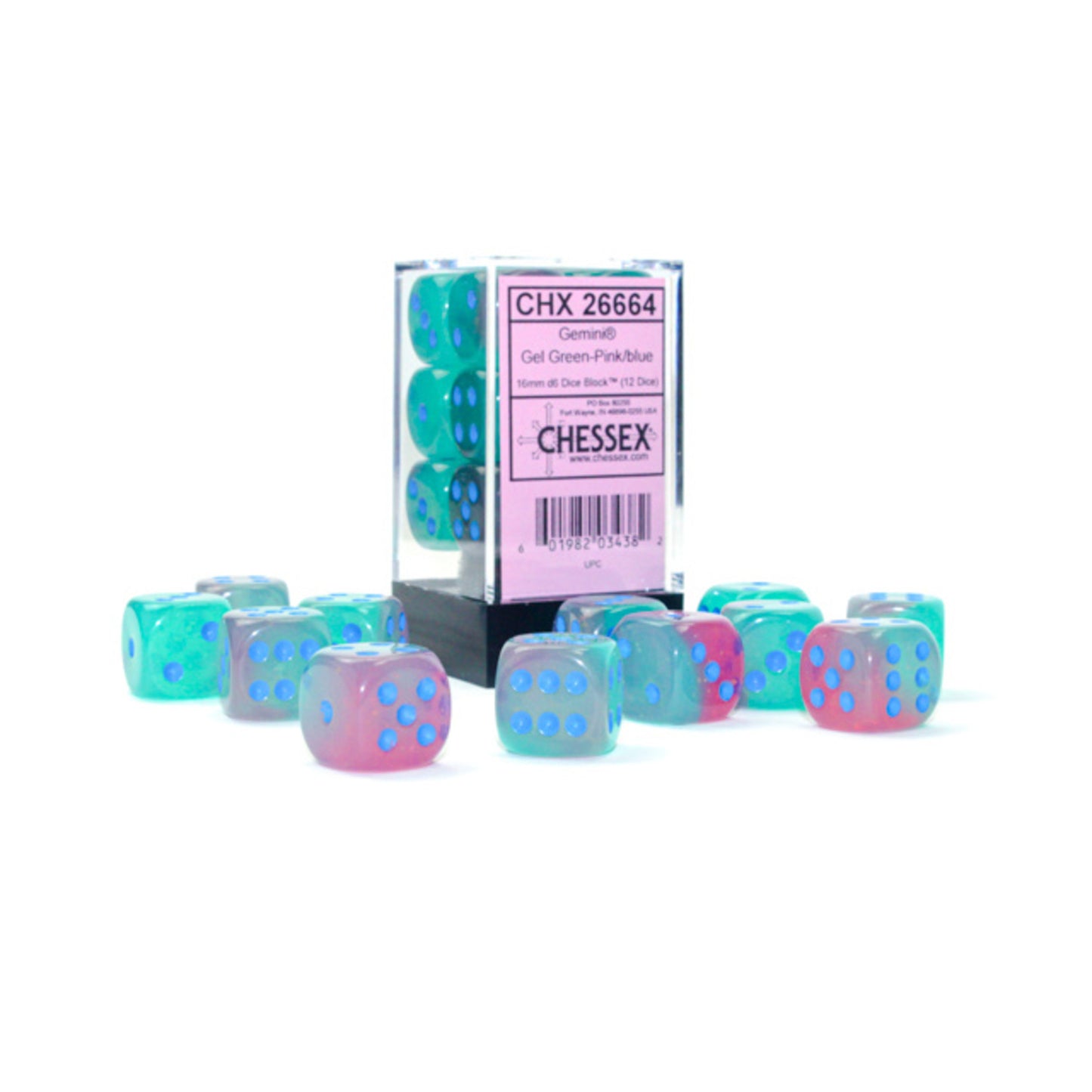 Chessex Dice Gemini Translucent: Gel Green-Pink/Blue