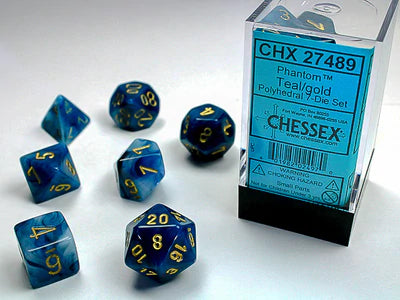 Chessex Phantom Polyhedral 7-Die Set (Teal/Gold)