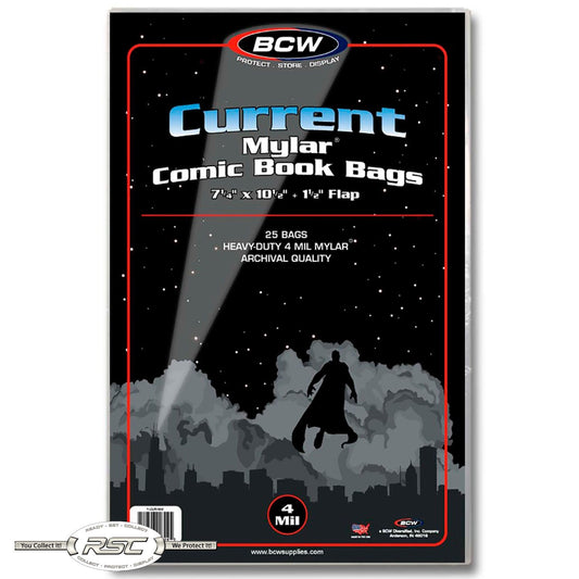Bcw Current Mylar Comic Book Bags, 4MIL 25 Bags - Comic Supplies - The Hooded Goblin