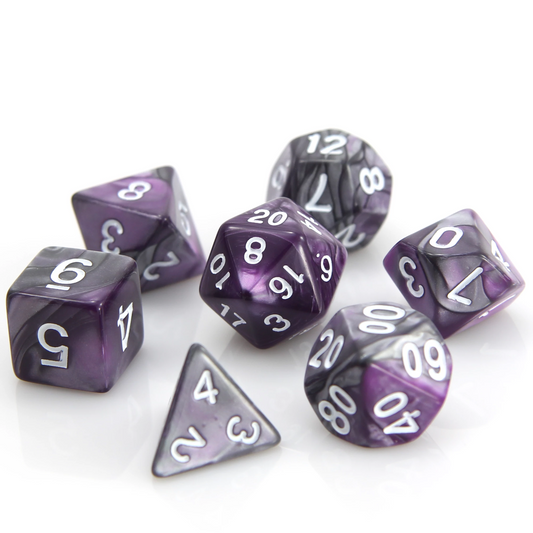 Poly Rpg Set - Silver/Purple Alloy Die Hard Dice - Dice - The Hooded Goblin