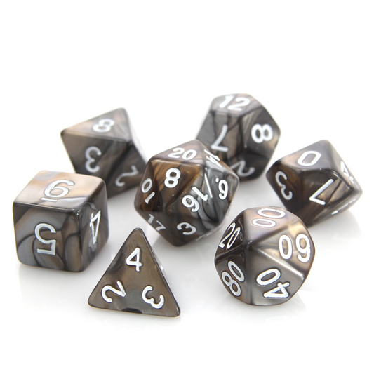 Poly Rpg Set - Silver/Gold Alloy - Dice - The Hooded Goblin
