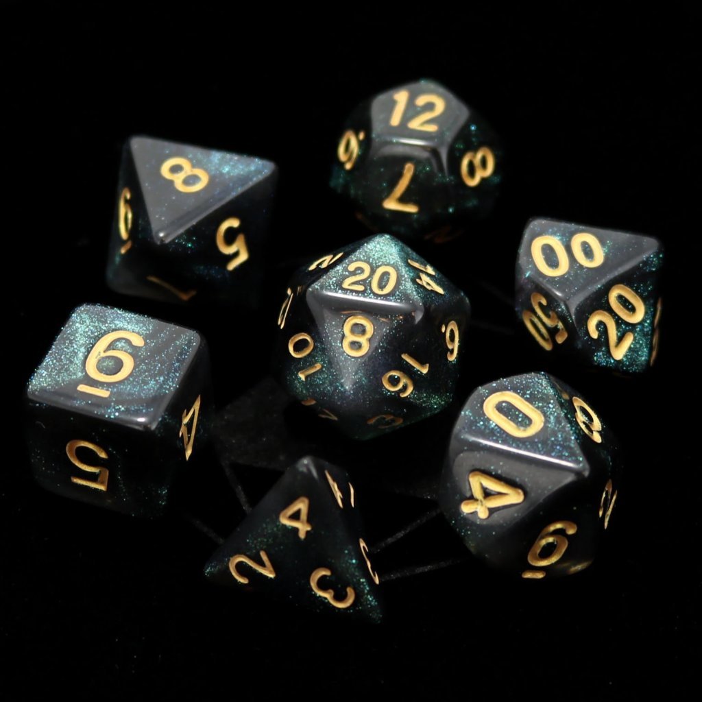 Poly Rpg Set - Emerald Aurora - Dice - The Hooded Goblin