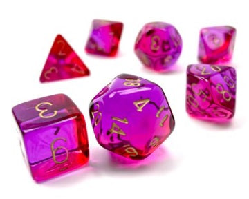 Chessex Dice Gemini Translucent: Red-Violet/Gold 7-Die set