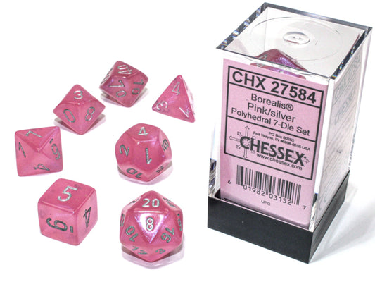 Chessex Borealis 7-Die Set: Pink/Silver
