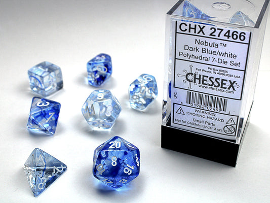 Chessex Nebula 7-Die Set Dark Blue/White