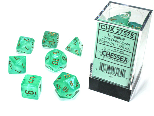 Chessex Borealis 7-Die Set Light Green/Gold Luminary