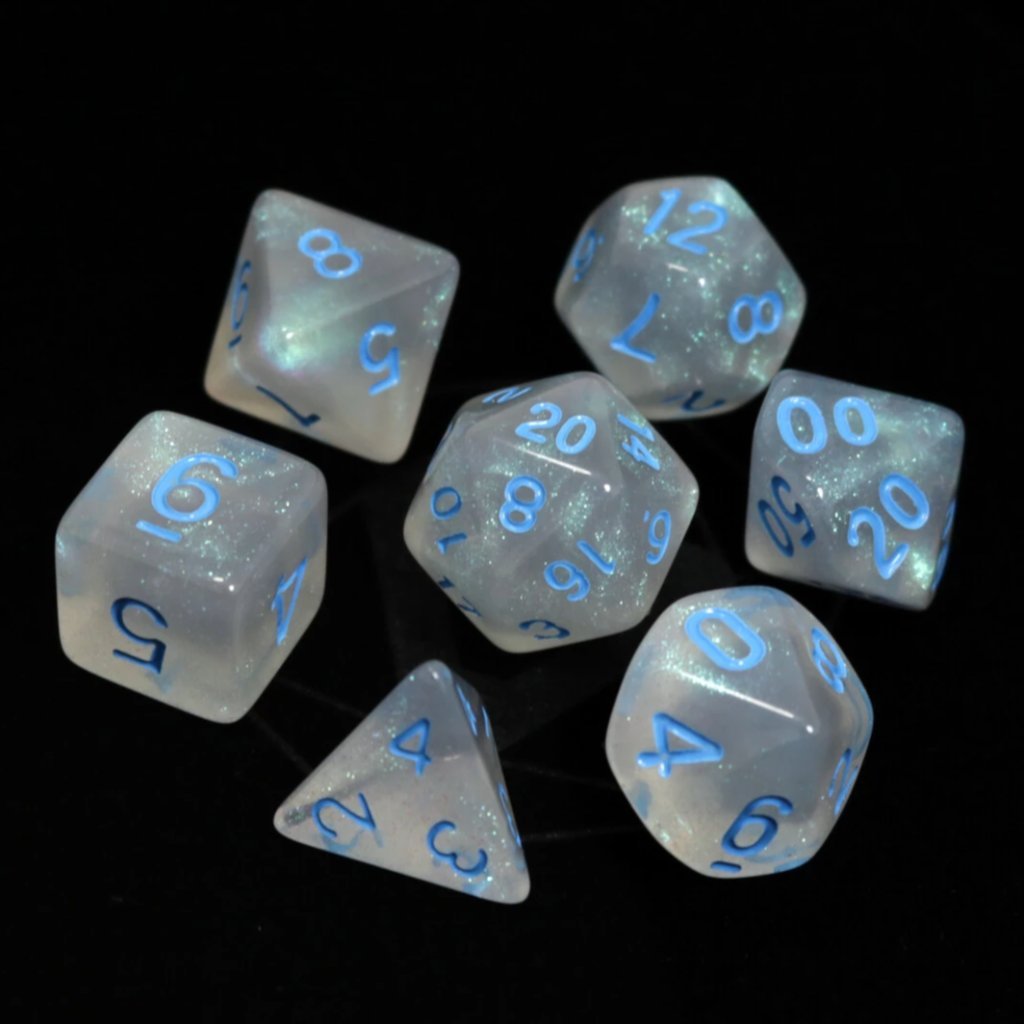 Poly Rpg Set - Glacial Moonstone W/ Blue - Dice - The Hooded Goblin